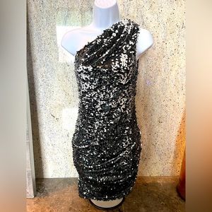 RACHEL by Rachel Roy Black and White Sequins Elegant Evening Dress